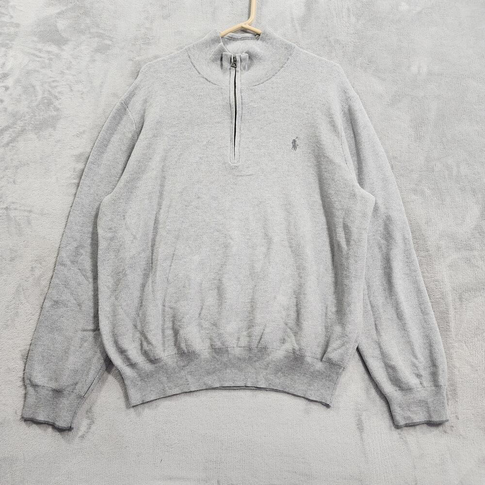 Polo Ralph Lauren Sweater Mens 2XL Gray Pima Cotton 1/4 Zip Mock Neck Pullover